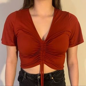 RED CINCHED CROP TOP